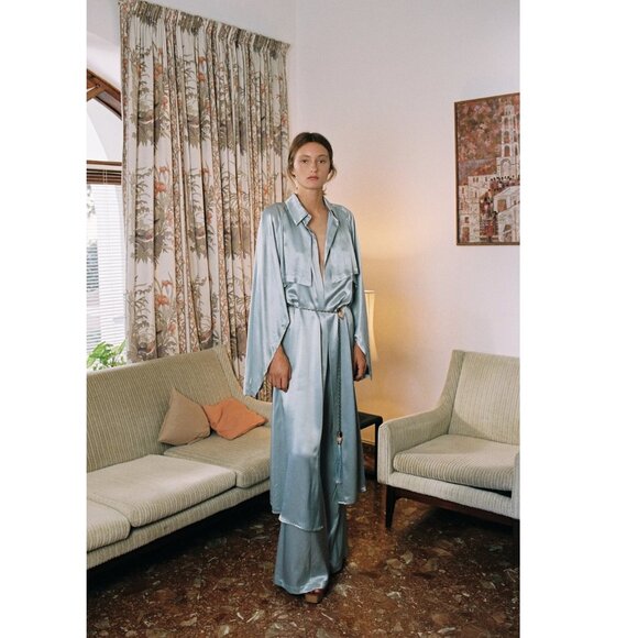 New Sabina Musayev Marella Midi Maxi Dress Trench Coat Belted Silky Cape Fantasy - Picture 2 of 15